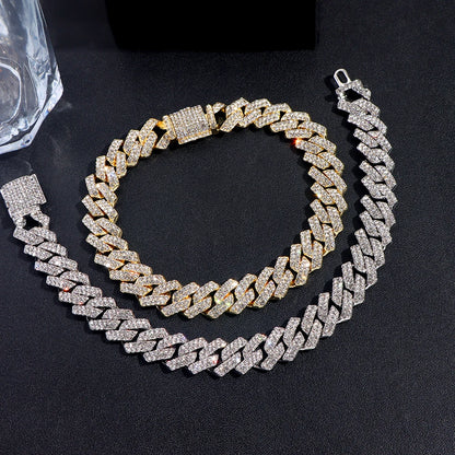 Mens Cuban Bracelet Full Diamond-Rhombus Design - Luxurious Sparkling Jewelry for Him
