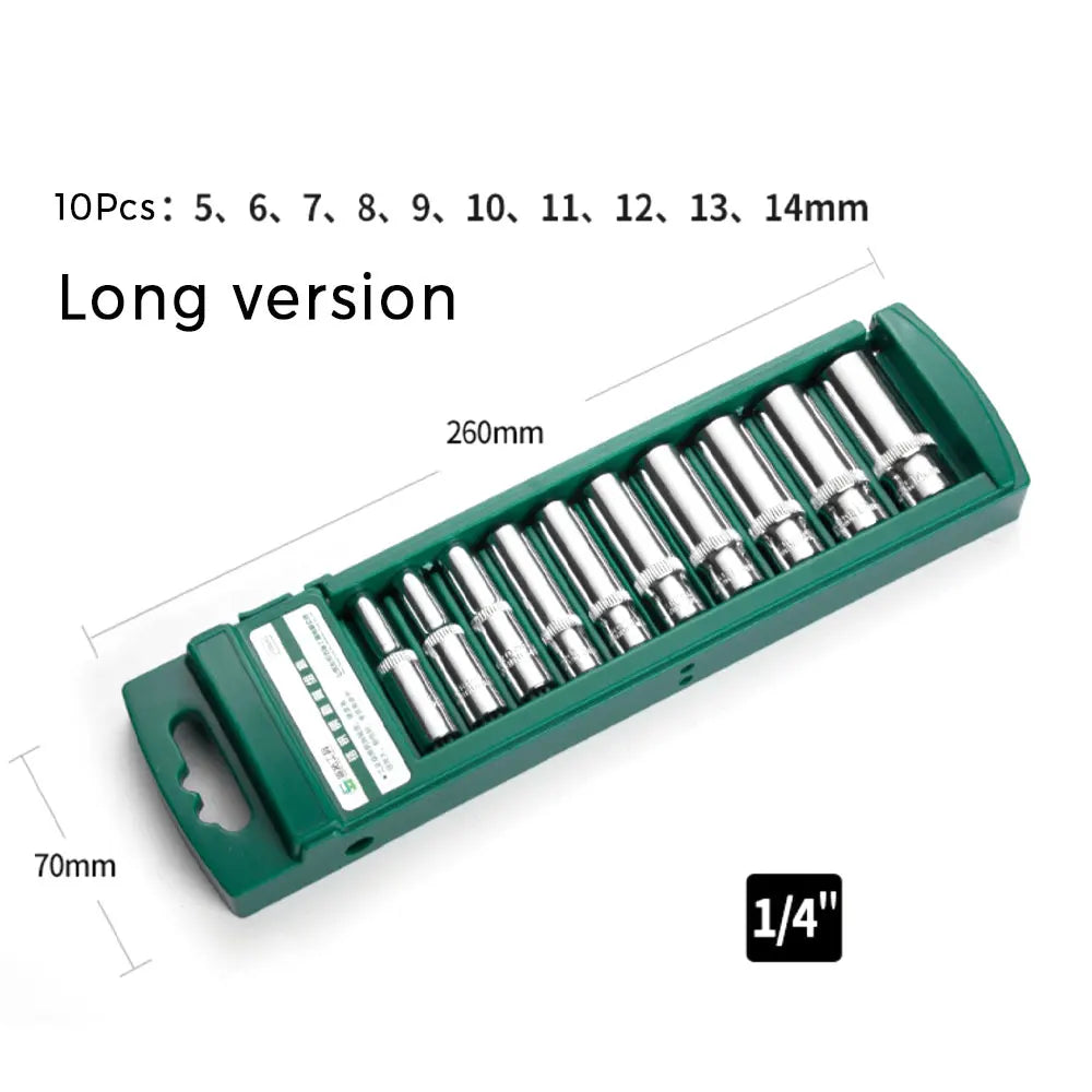 Hex Socket Wrench Head Set 1/4 3/8 1/2 Short Long Socket Deep Nut Driver Sleeve Spanner End Ratchet Tool With Holder