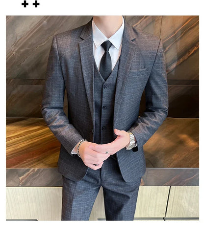 Suits  (blazer+ Vest + Pants) Men Fashion Business Casual Hosts Slim-fit Gentleman Wedding Work  Mens Suits 3 Piece M-5XL