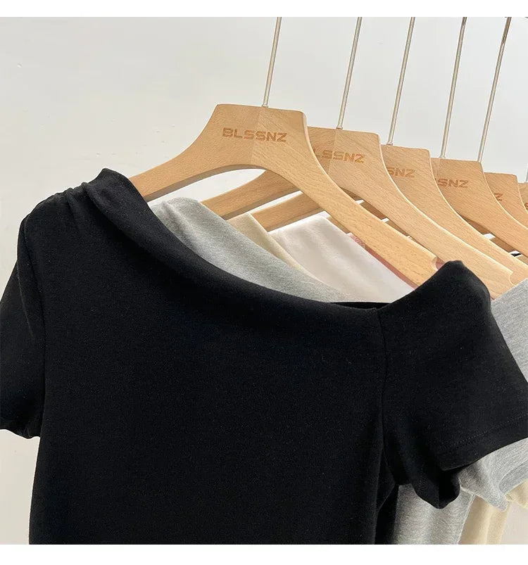 Womens Long Sleeve Off Shoulder T Shirts 2026 Tight Knit Sexy Slim Fitted Casual Women&