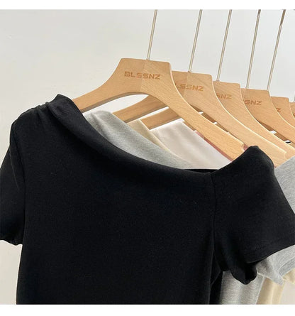 Womens Long Sleeve Off Shoulder T Shirts 2026 Tight Knit Sexy Slim Fitted Casual Women&