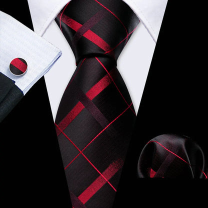 Blue Red Black Mens Silk Tie With Pocket Square Cufflinks Set Novelty Paisley Necktie For Male Formal Casual Party Barry.Wang