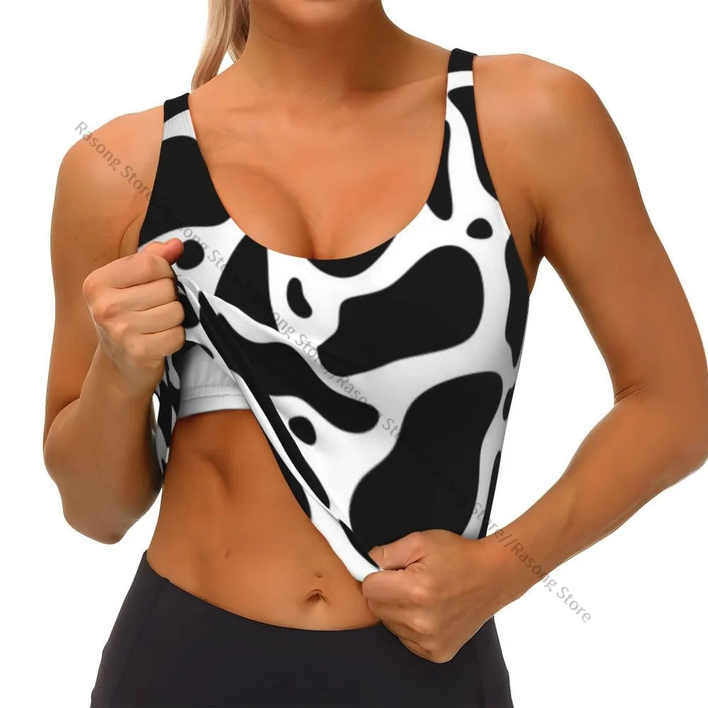 Women Sexy Sports Vest Cow Domestic Pattern Female Streetwear Sport Lingerie Tee Crop Top