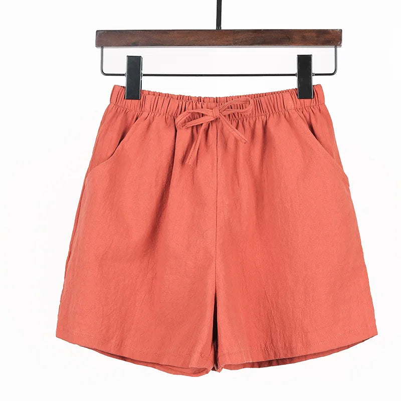 Women Summer Cotton Shorts Casual Solid Pockets Basic Shorts Elastic Waist loose shorts Soft Cool female Outwear Shorts