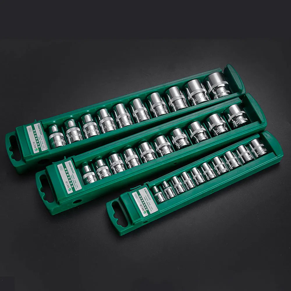 Hex Socket Wrench Head Set 1/4 3/8 1/2 Short Long Socket Deep Nut Driver Sleeve Spanner End Ratchet Tool With Holder