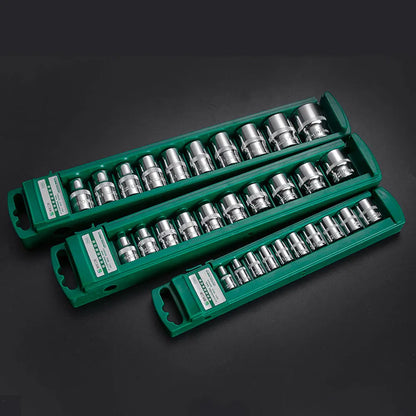 Hex Socket Wrench Head Set 1/4 3/8 1/2 Short Long Socket Deep Nut Driver Sleeve Spanner End Ratchet Tool With Holder