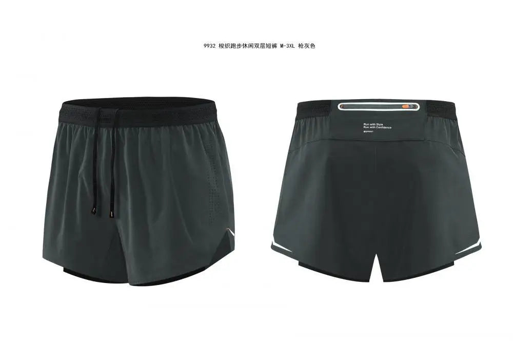 New Comb-woven Double-layer Running Shorts Men&