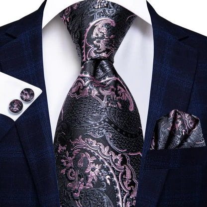 Hi-Tie Designer Burgundy Paisley 63inch Silk Mens Tie Extra Long Ties for Men Woven Classic 160cm Mens Necktie Pocket Square Set