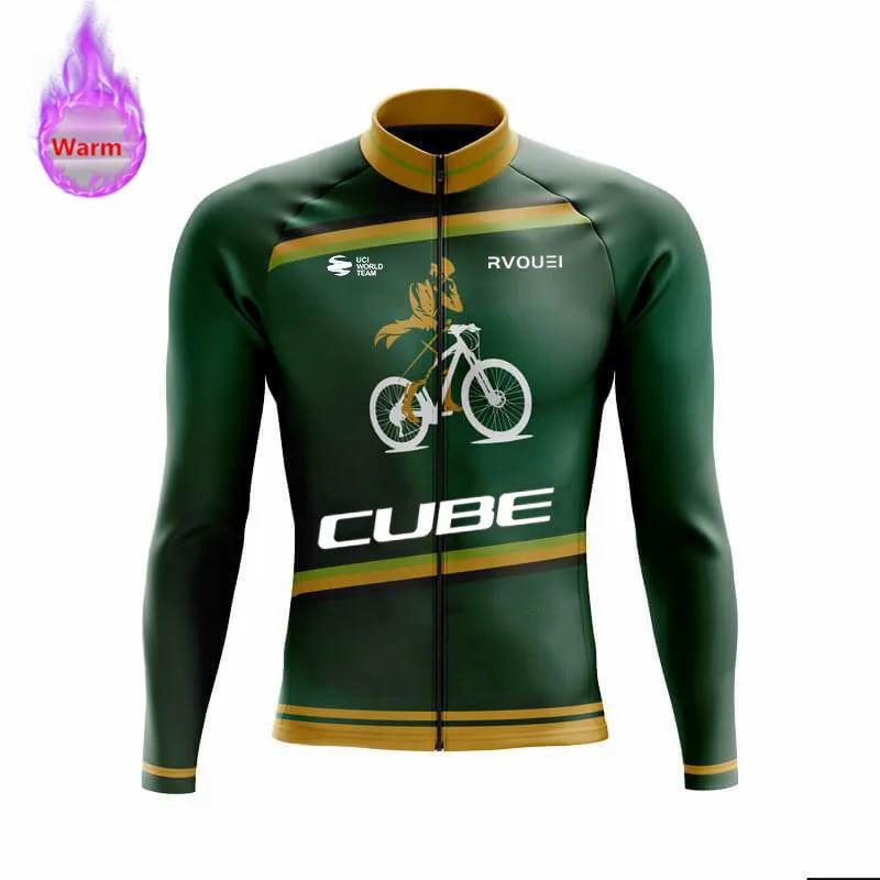 Winter Thermal Fleece Cycling Jersey Sports Bike Rvouei Cube Pro Team Mountian Bicycle Clothing Ropa Ciclismo Invierno Hombre