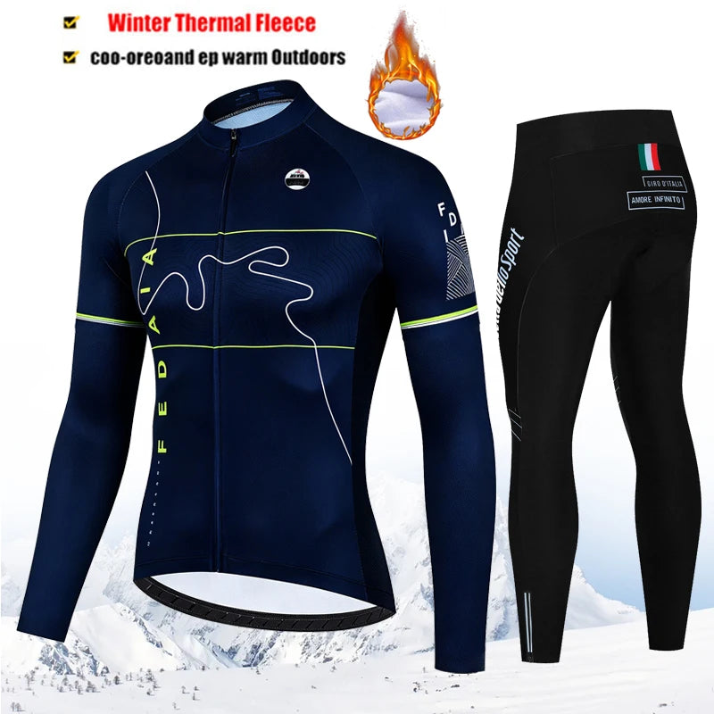 Winter Thermal Fleece Cycling Jersey Set Tour De Italy D&