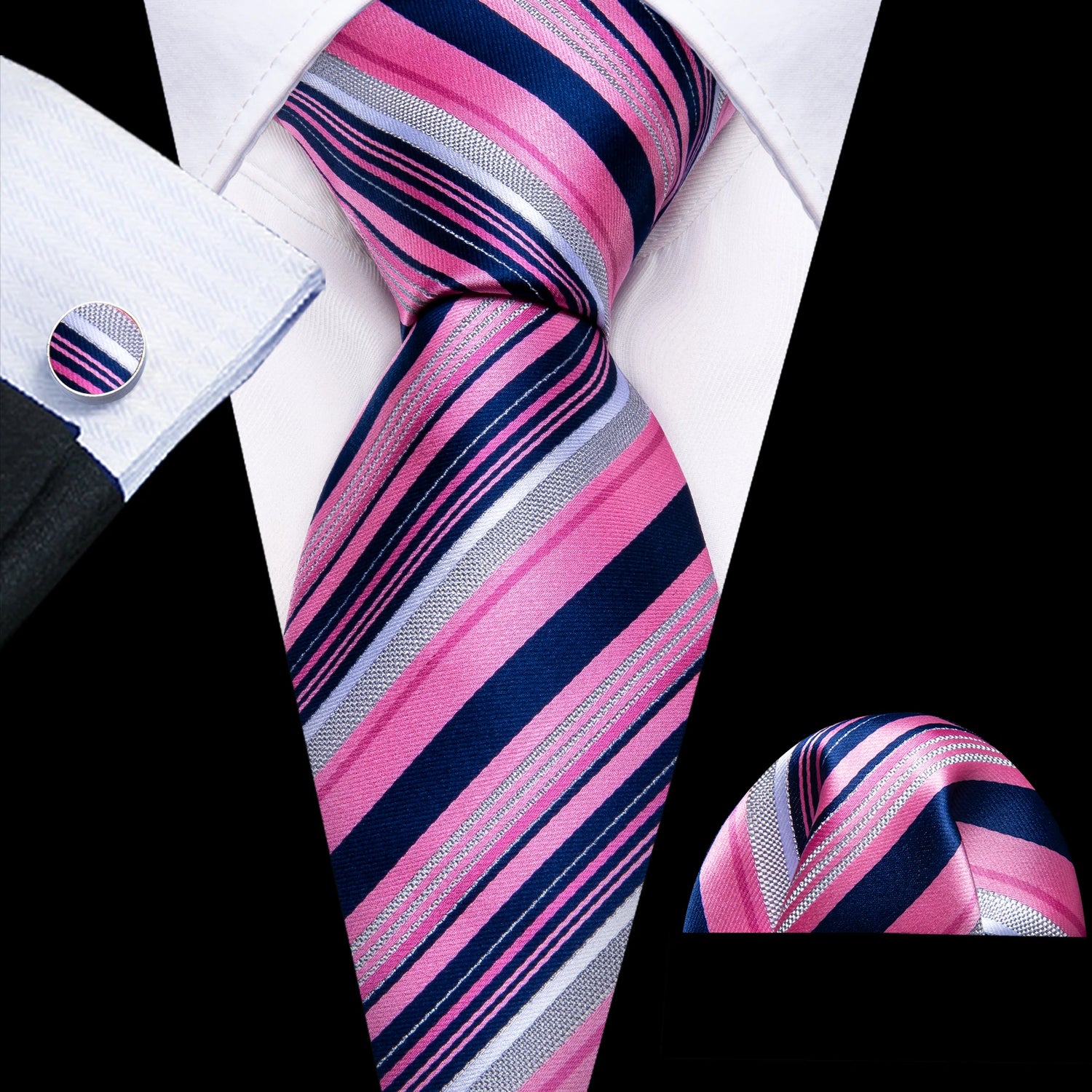 Barry.Wang Jacquard Watermelon &amp; Peach Pink Men Tie With Pocket Square Cufflinks Set Exquisiet Necktie For Male Wedding Business