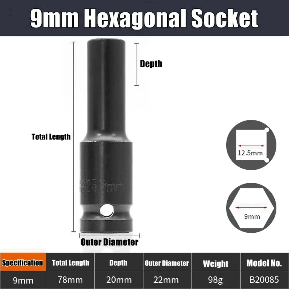 1/2Inch Drive 6-Point Impact Socket Set 10-Piece Metric Sizes 8-24m/10-24mm Carbon Steel Impact Socket Set with Hard Storage Box