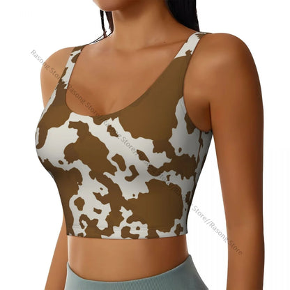 Women Sexy Sports Vest Cow Domestic Pattern Female Streetwear Sport Lingerie Tee Crop Top