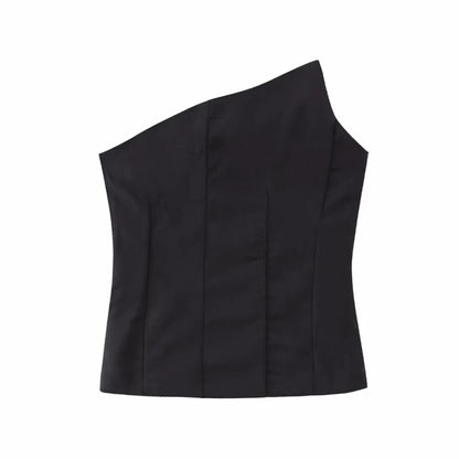 Stylish Women Elegant Cropped Tank Tops 2023 Summer Fashion Ladies Vintage Chic Slim Black Top Party Girls Sexy Tanks