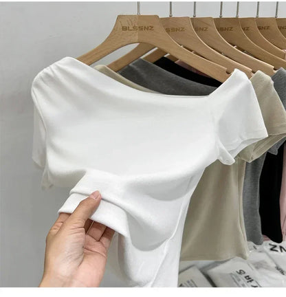 Womens Long Sleeve Off Shoulder T Shirts 2026 Tight Knit Sexy Slim Fitted Casual Women&