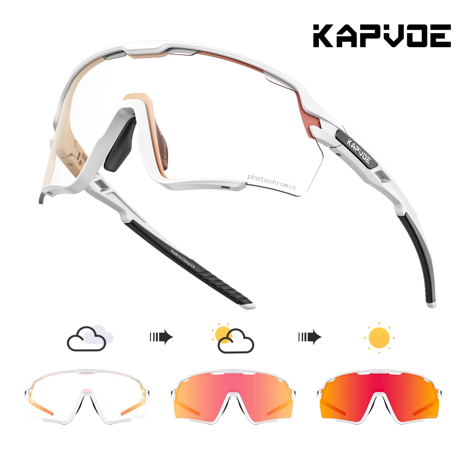 Kapvoe Cycling Glasses Photochromic Cycling Sunglasses UV400 MTB Sports Eyewear Outdoor Bicycle Goggles Bike Cycling Equipment