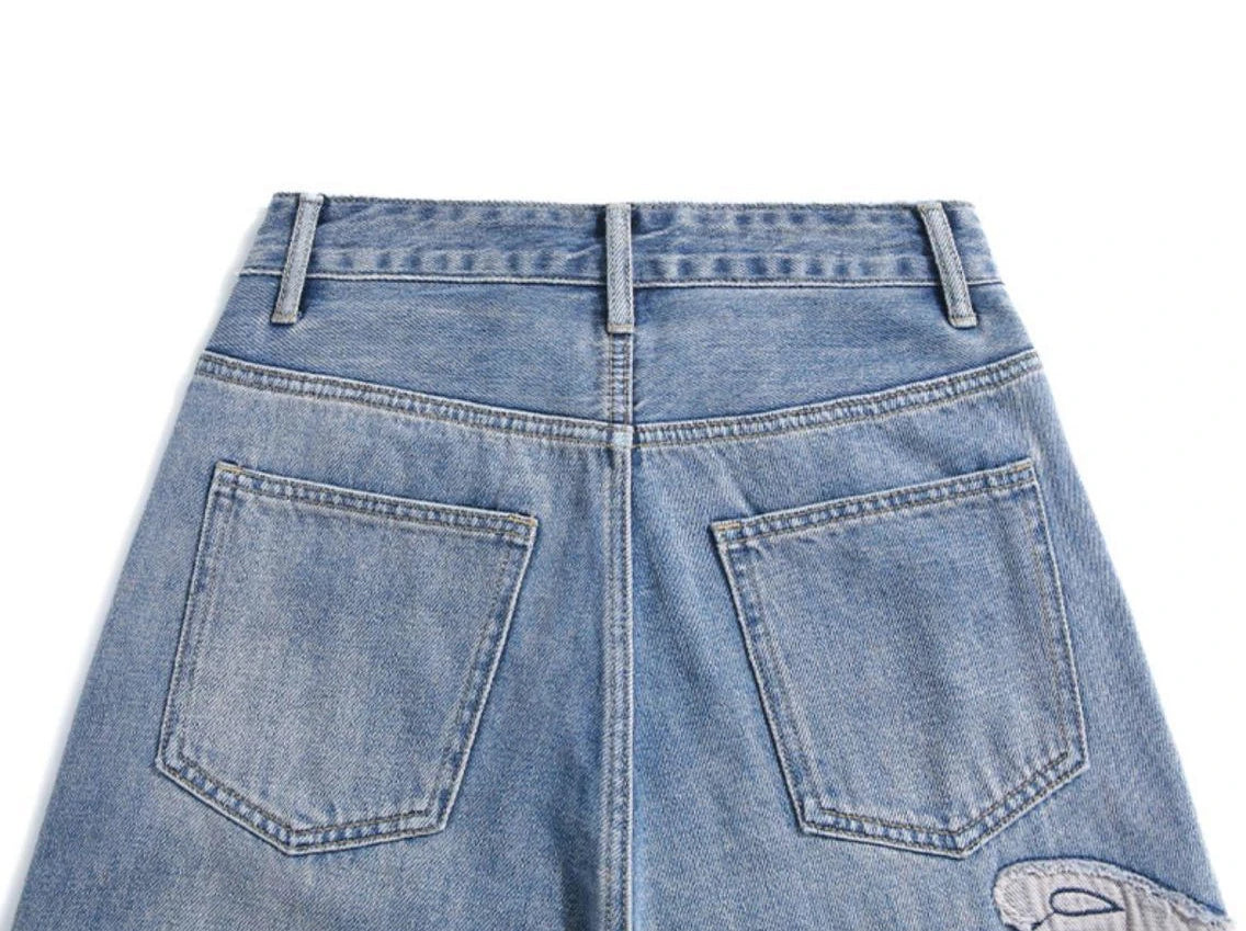 Womens Jeans High Waist Shot Denim Pants for Women Graphic Straight Leg Butterfly Trousers with Print Pattern Basics Z on Sale A