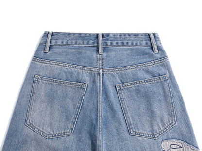 Womens Jeans High Waist Shot Denim Pants for Women Graphic Straight Leg Butterfly Trousers with Print Pattern Basics Z on Sale A