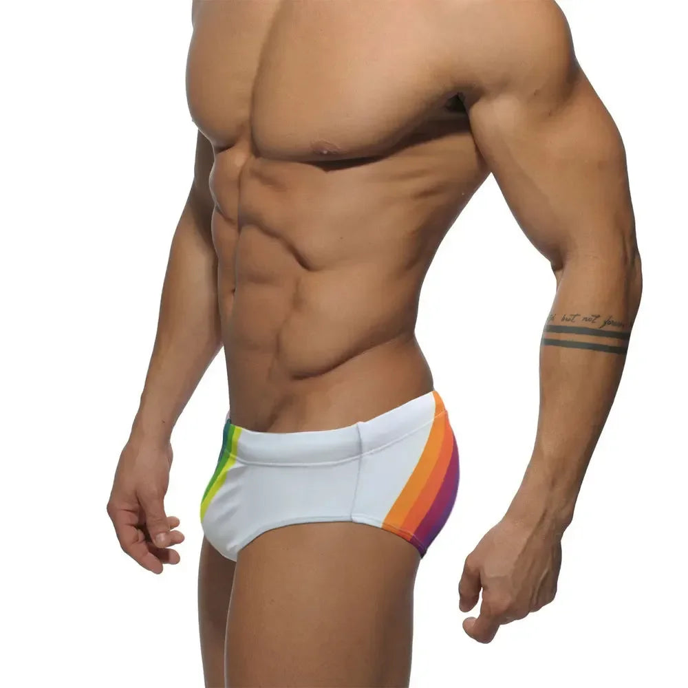 Sexy Rainbow Stripes Swimsuit Men Swimwear Swim Briefs Bikini Trunks Shorts Underwear Male Beach Surf Bath Suit Wear Panties
