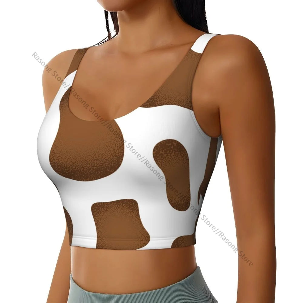 Women Sexy Sports Vest Cow Domestic Pattern Female Streetwear Sport Lingerie Tee Crop Top