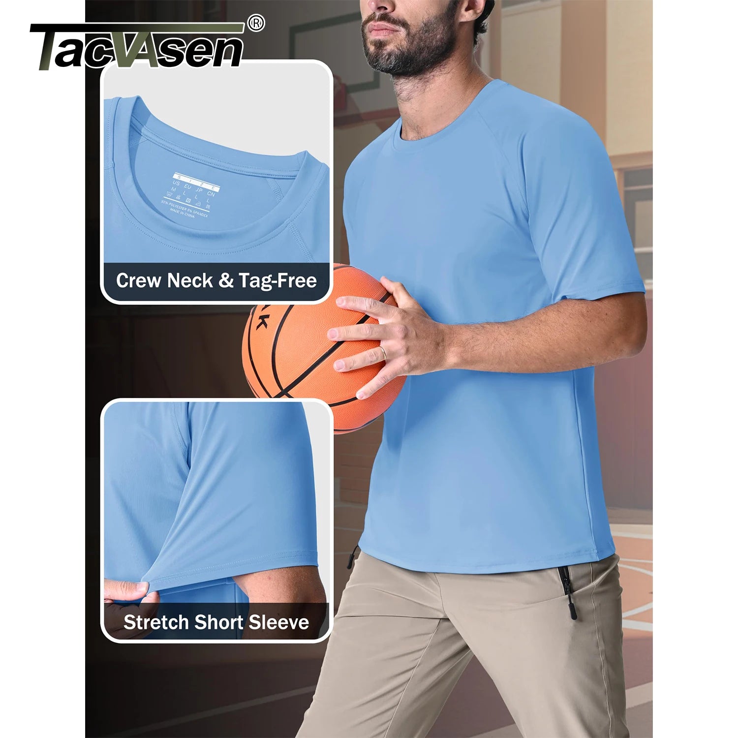 TACVASEN UPF 80+ Sun Protection T-shirts Men&