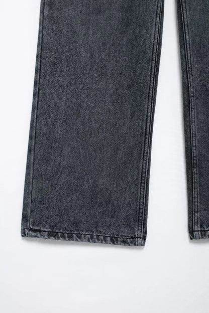 Jeans For Women 2024 Denim Solid Loose Zipper Fly Female Hole Trouser Pockets Wild Basic Commute Woman Wide Leg Long Pant