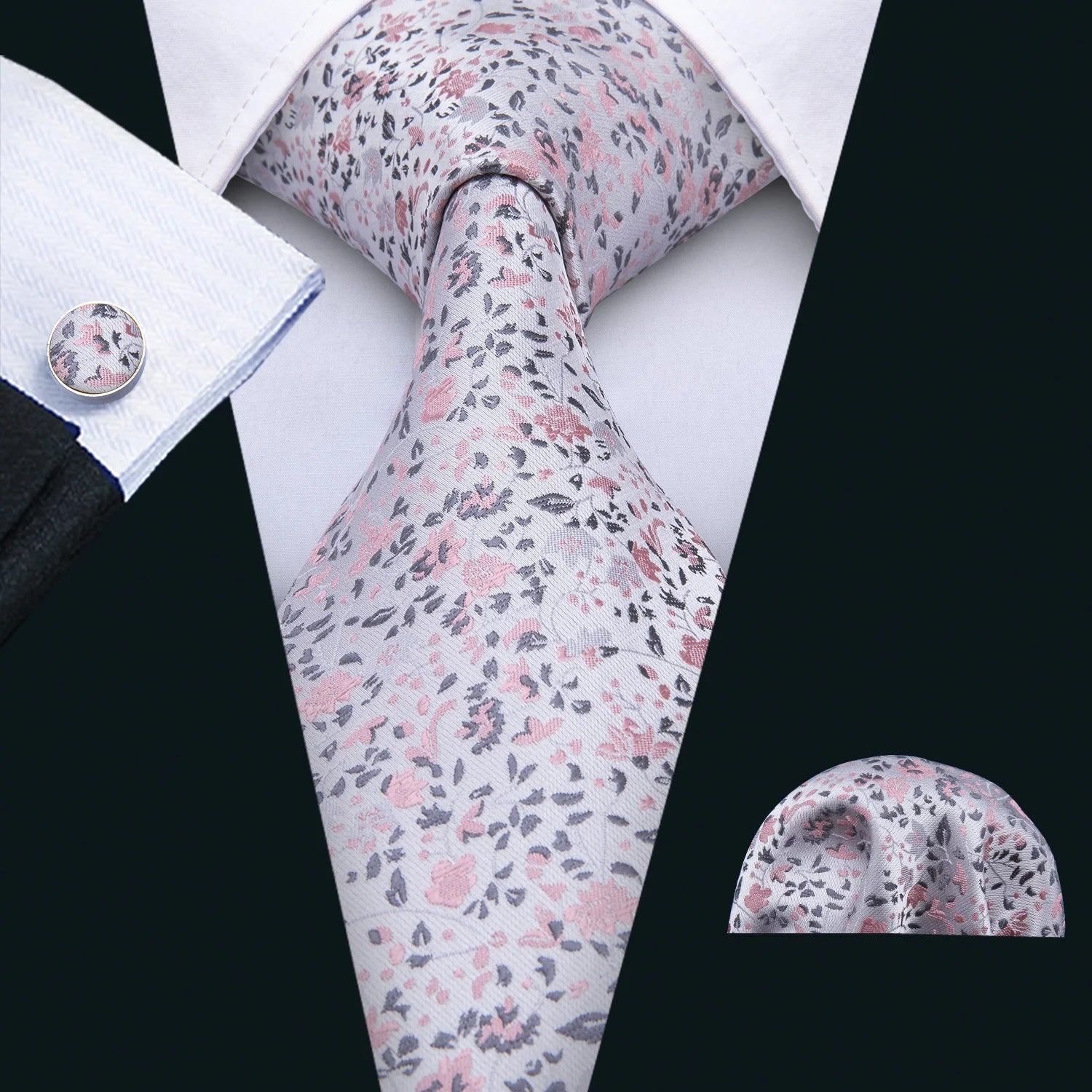 Barry.Wang Colorful Men Tie Handkerchief Cufflinks Set Novelty Floral Necktie for Male Designer Wedding Business Party Gift