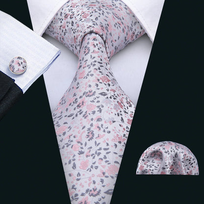 Barry.Wang Colorful Men Tie Handkerchief Cufflinks Set Novelty Floral Necktie for Male Designer Wedding Business Party Gift