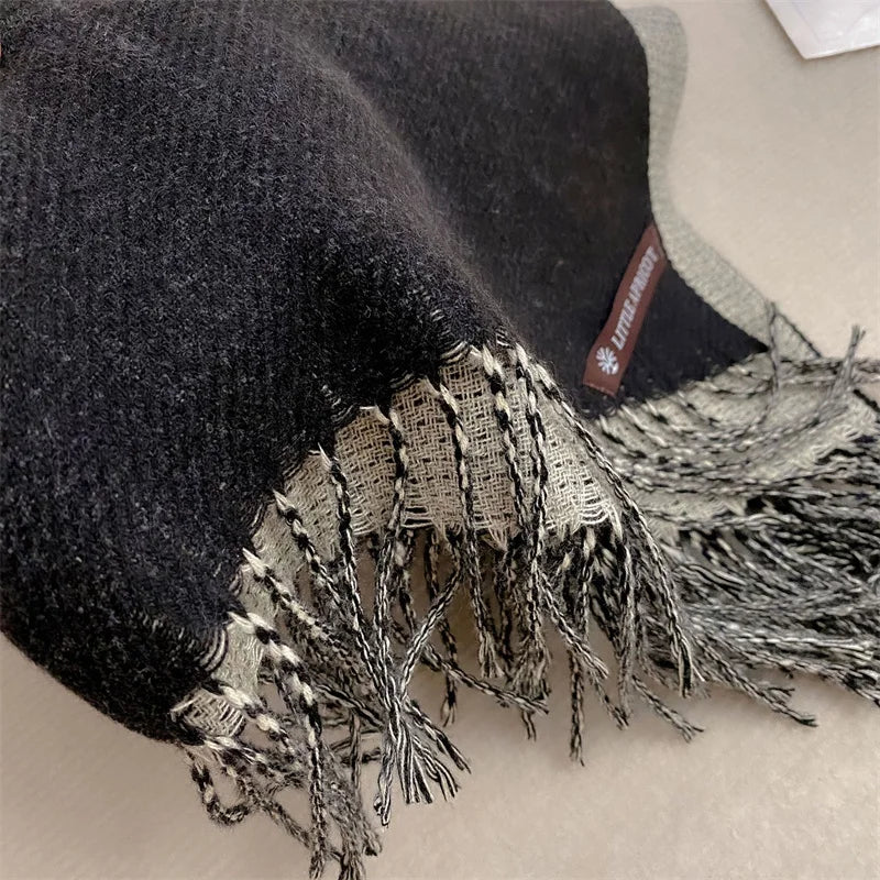 Winter Solid Color Cashmere Like Blanket Women Scarf Designer Thick Warm Pashmina Shawl Wraps With Tassel Poncho Stoles Echarpe