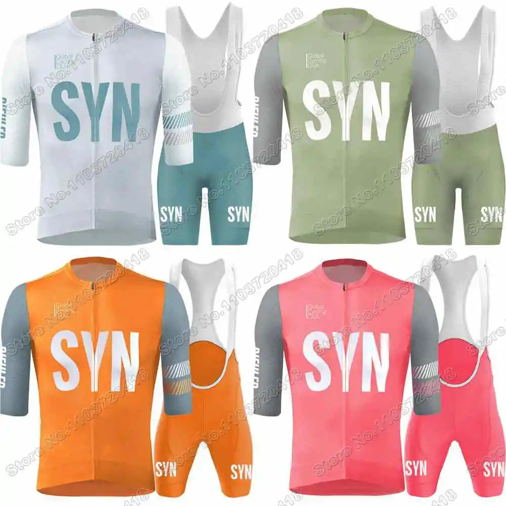 2025 SYN Cycling Jersey Set Pink Orange Green Grey Cycling Clothing Men Short Sleeve Kit Road Bike Shirt Suit Bicycle Bib Shorts