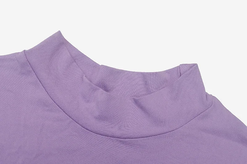 New Dresses 2025 Woman Fashion Summer High-neck Purple Long-sleeved Pleated Tie-up Dress Skirt Women&