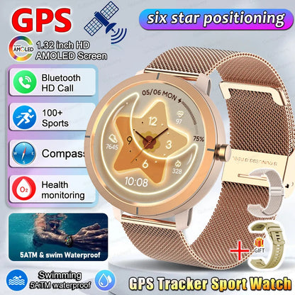 Smart Watch for Women GPS 6-Satellites 1.32” HD AMOLED Display Built-in GPS Bluetooth Call Sports 5ATM Waterproof Smartwatch ma