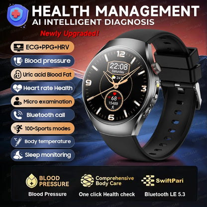 2026 New Accurate Body Health analysis Smart Watch Men ECG Blood lipids Uric acid Blood Pressure Body Fat Voice Call Smartwatch