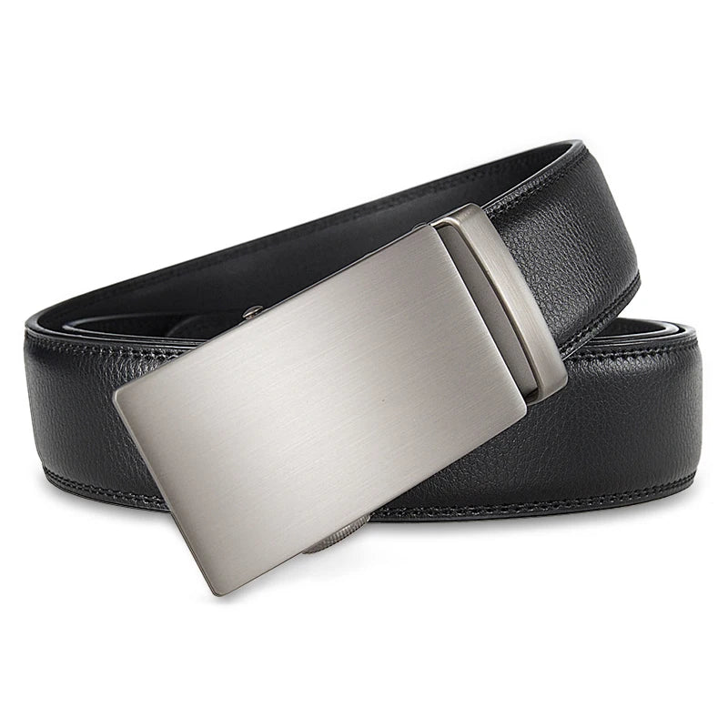 High Quality Genuine Leather Casual Belt Men, Adjustable Automatic Buckle Belts, Black/Brown Cuttable Ratchet Belt for men