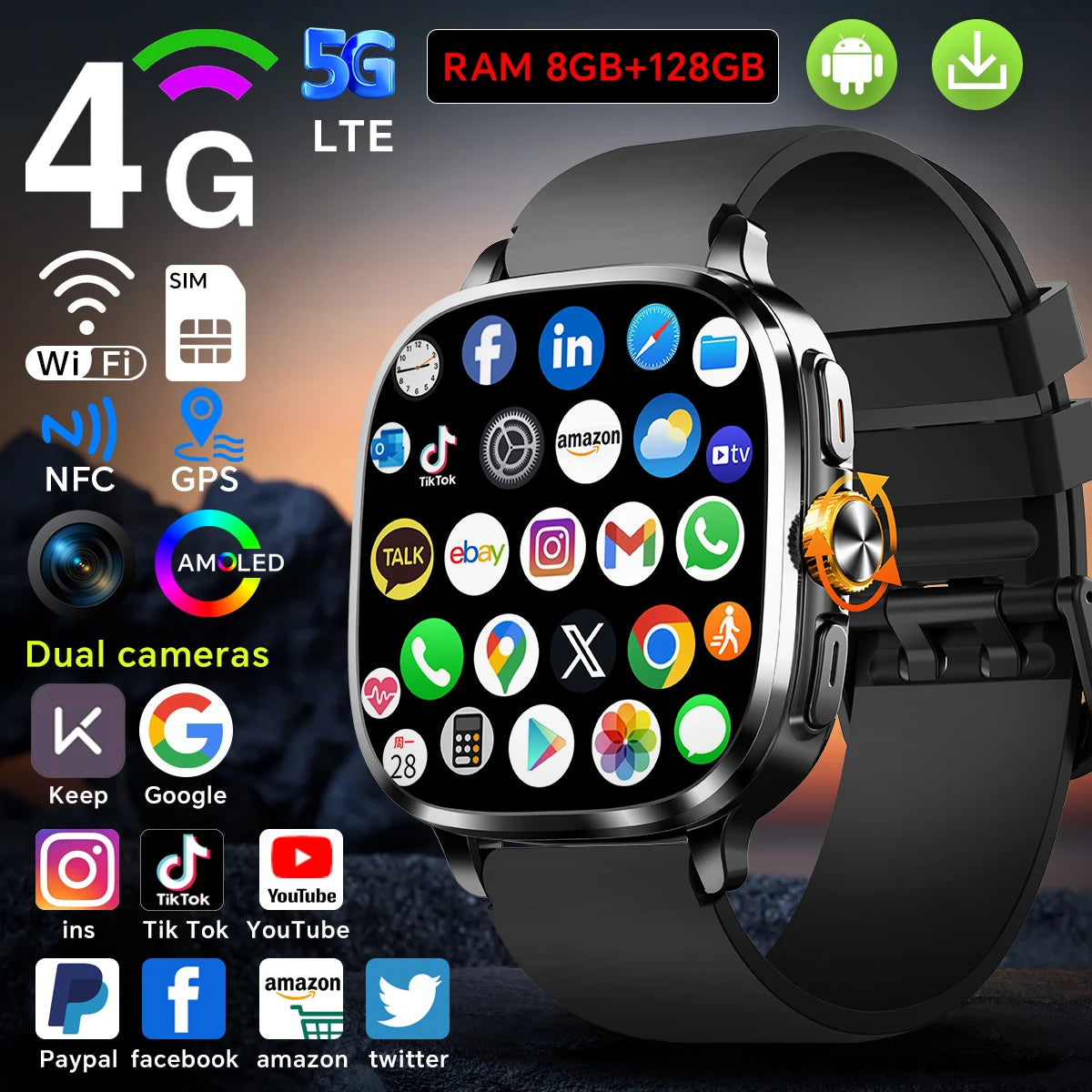Newest Android 13.0 Smartwatch 5G Full Netcom Smart Watch With 190° Rotary Camera GPS Position WIFI NFC 2100mAH Battery 2.4inch