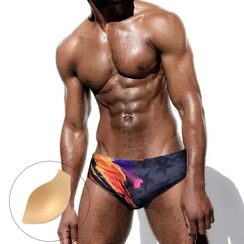 New Swimwear Sexy Low Waist Mens Bathing Swimsuit Quick Dry Pad Push Up Sunga Mayo Trunks Male Sport Beach Surfing Swim Briefs