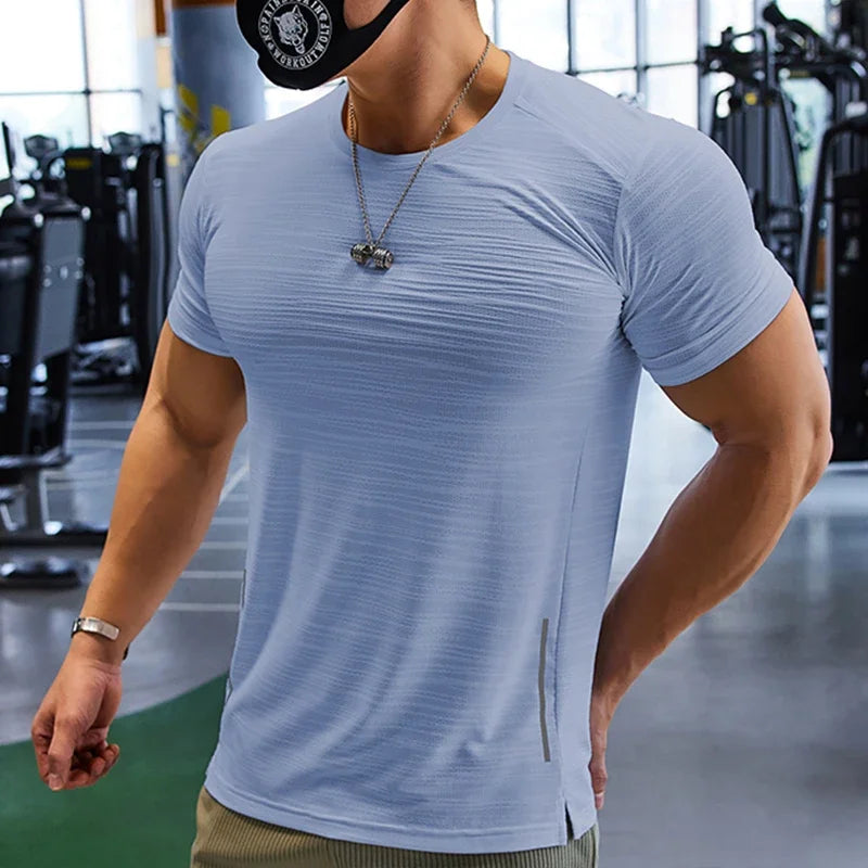 Muscle Training Compression T-shirt Man Running Dry Fit Tee Plain Color Plus Size Gym Men&