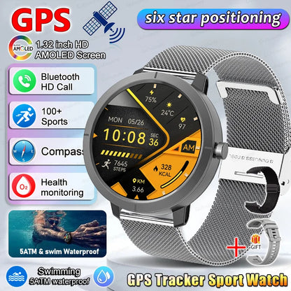Smart Watch for Women GPS 6-Satellites 1.32” HD AMOLED Display Built-in GPS Bluetooth Call Sports 5ATM Waterproof Smartwatch ma