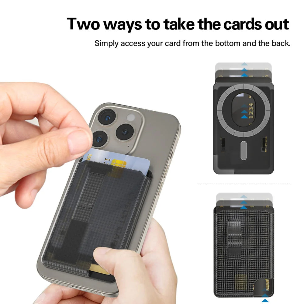 Grippopso Universal Magnetic Wallet Case Men Women Phone Card Holder Wallet With Finger Ring Holder Anti-scratch Card Case