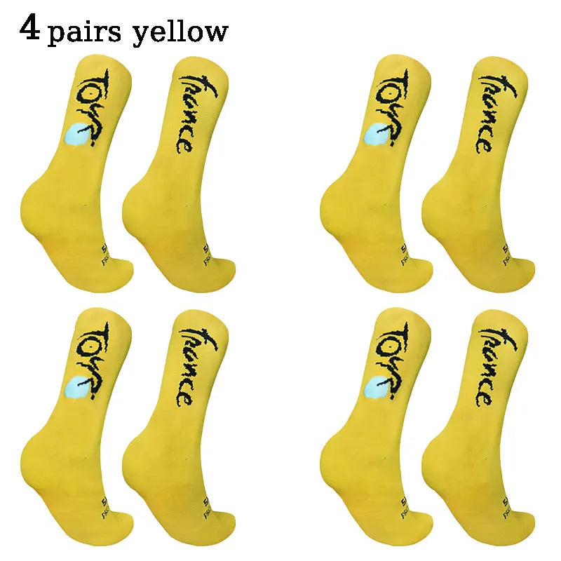4 pairs of circular French letter cycling socks for men women breathable and sweat absorbing compression sports cycling socks