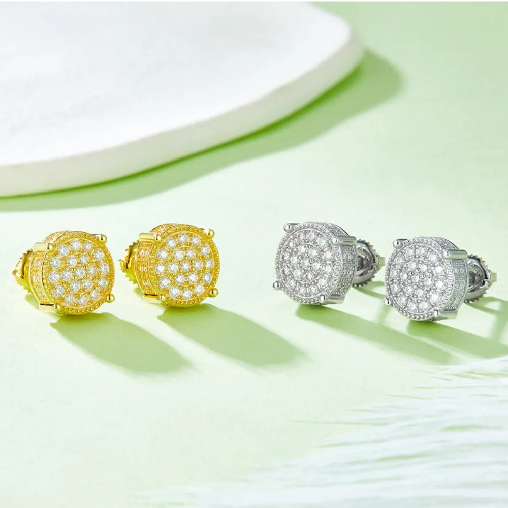 M-JAJA Full Moissanite Stud Earrings for Women/Men Gold Plated S925 Silver Diamond Earrings Fine Jewelry Hip-hop Fine Jewelry
