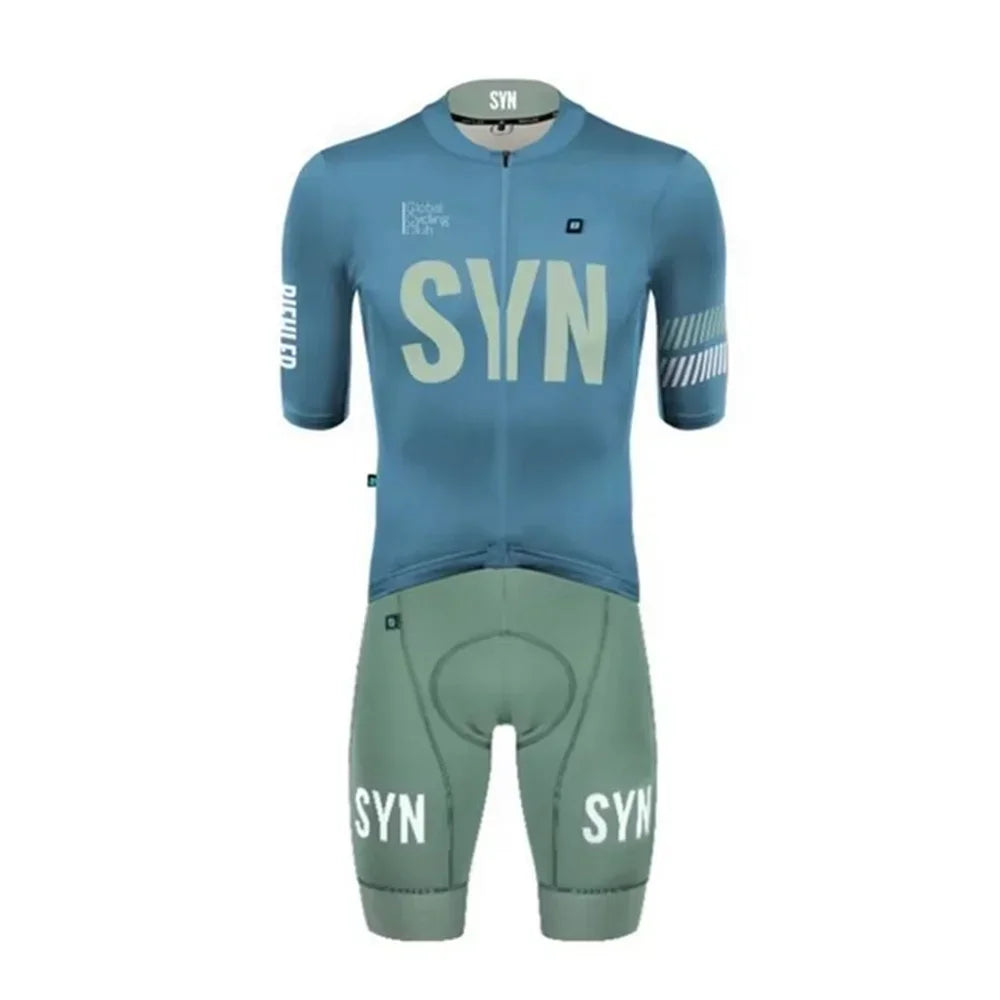 Summer Unisex summer short sleeve suit cycle SYN short sleeve cycling Jersey and gel shorts Triathlon Suit Mtb