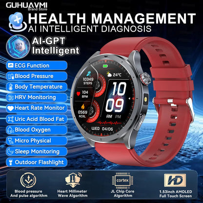 2025 New AI Health Diagnosis Smart Watch Body Analysis Uric Acid Blood lipids ECG+PPG Clock Blood pressure Smartwatch Men Women