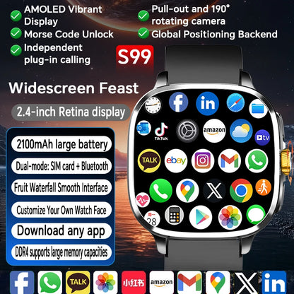 Android 13.0 Smartwatch 5G Full Netcom Smart Watch With 190° Rotary Camera GPS Position WIFI NFC 2100mAH Battery 2.4inch Amoled