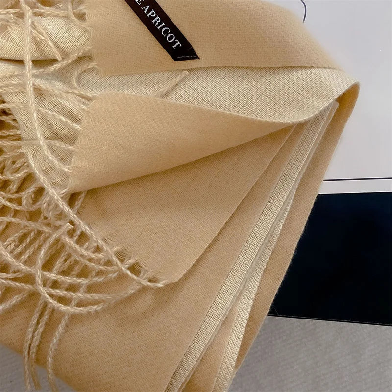 Winter Solid Color Cashmere Like Blanket Women Scarf Designer Thick Warm Pashmina Shawl Wraps With Tassel Poncho Stoles Echarpe