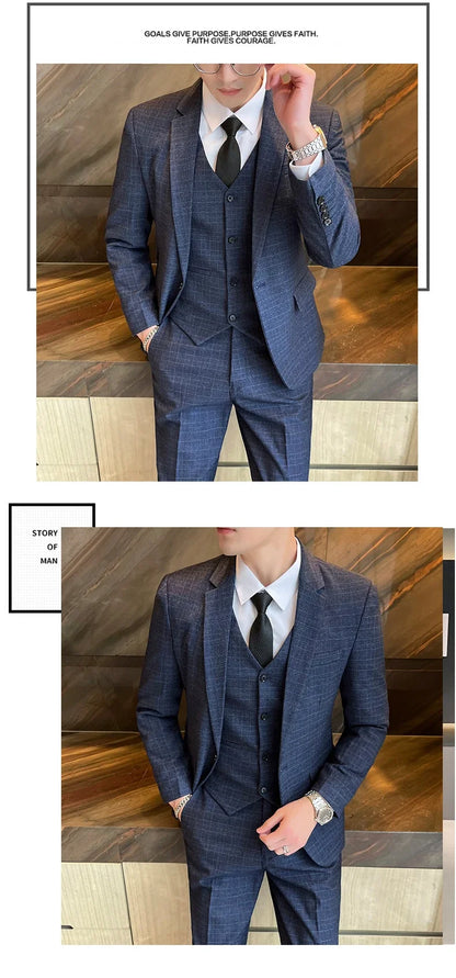 Suits  (blazer+ Vest + Pants) Men Fashion Business Casual Hosts Slim-fit Gentleman Wedding Work  Mens Suits 3 Piece M-5XL