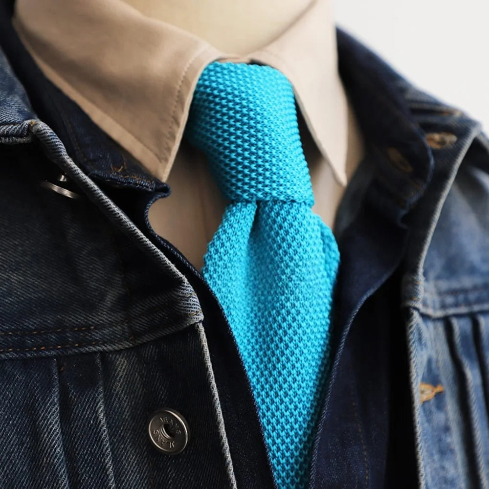 6CM Knit Tie Slim Fashion Knitted Ties For Men Solid Black White Blue Burgundy Knitted Skinny Men Necktie