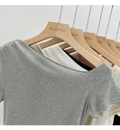 Womens Long Sleeve Off Shoulder T Shirts 2026 Tight Knit Sexy Slim Fitted Casual Women&