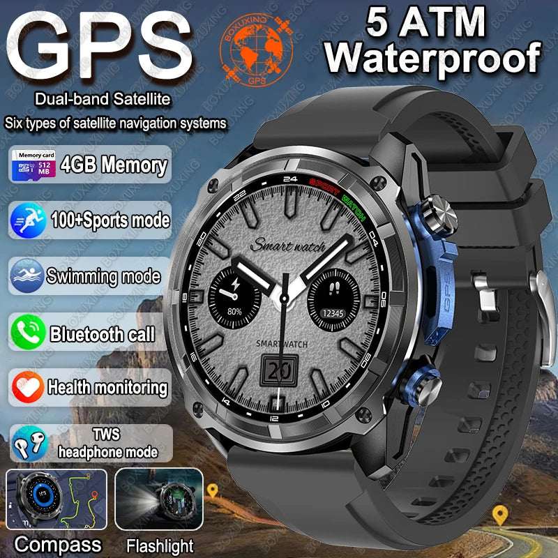 2025 New Military GPS Smart Watch Men Offline Map Compass 5ATM Waterproof 4GB Memory 860 mAh Swimming Sapphire Screen Smartwatch