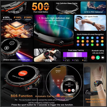 2025 New GPS Smart Watch Men 1.39" AMOLED Screen Built-in GPS NFC Make/Receive Phone Calls 500mAh Large Battery Smart Braceletes